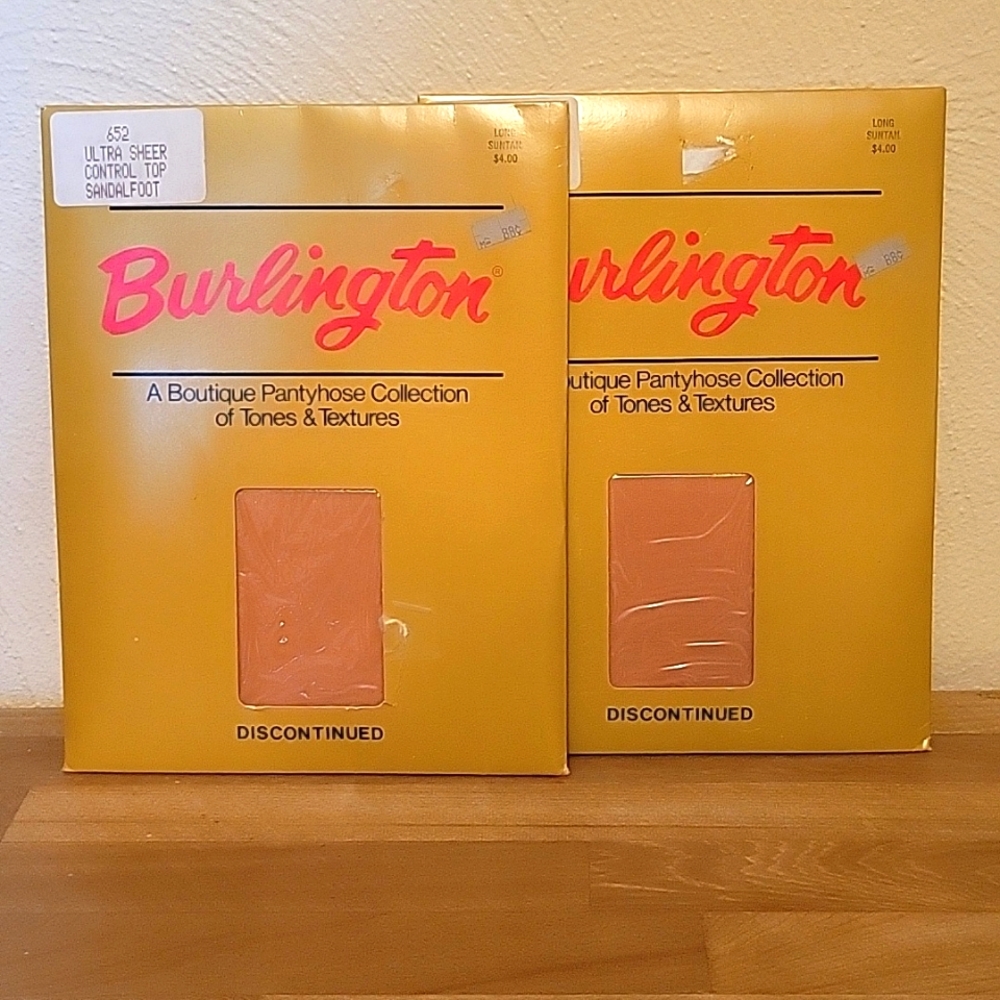 Burlington Pantyhose, Long Suntan,Ultra Sheer,Control Top, Sandlefoot, Lot Of 2